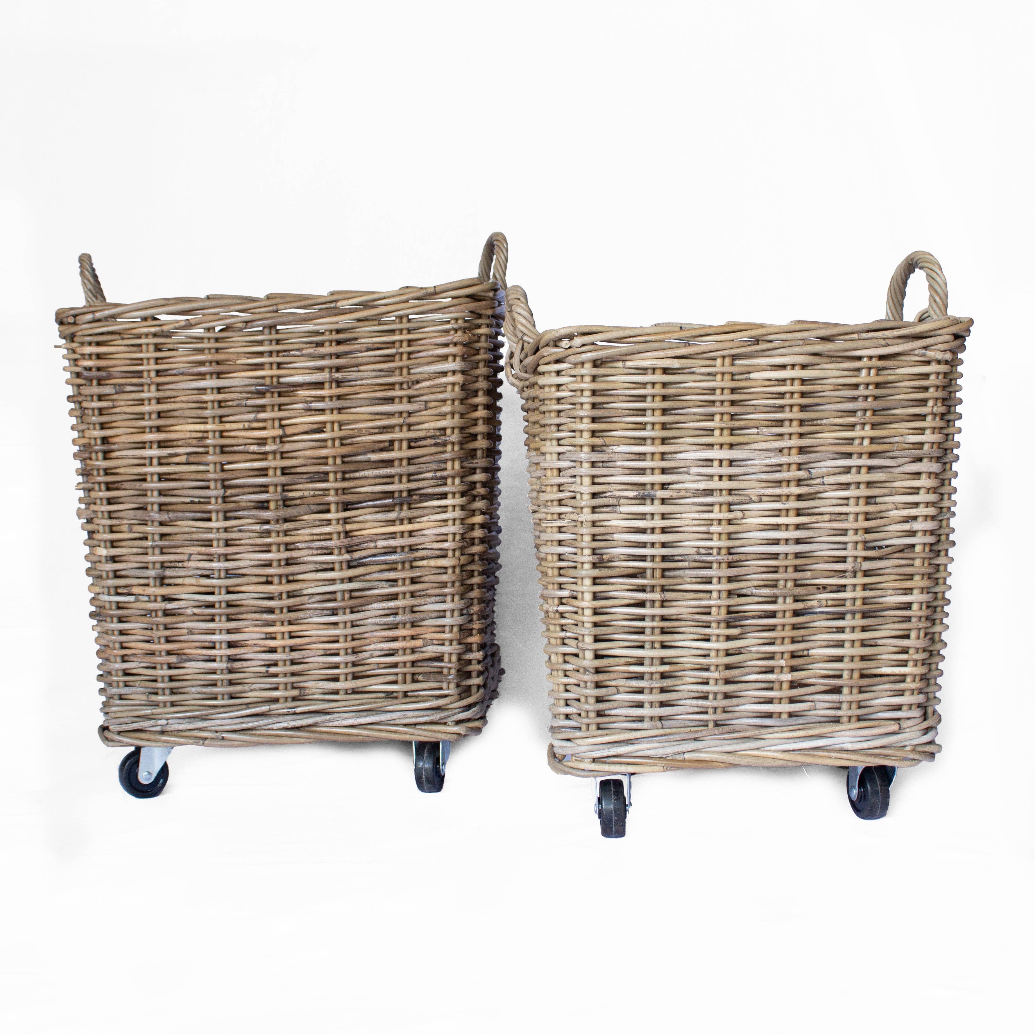 Rattan Square Storage Baskets on Wheels