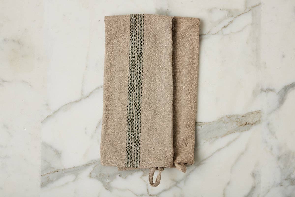 Tea Towel Vintage Green S/2