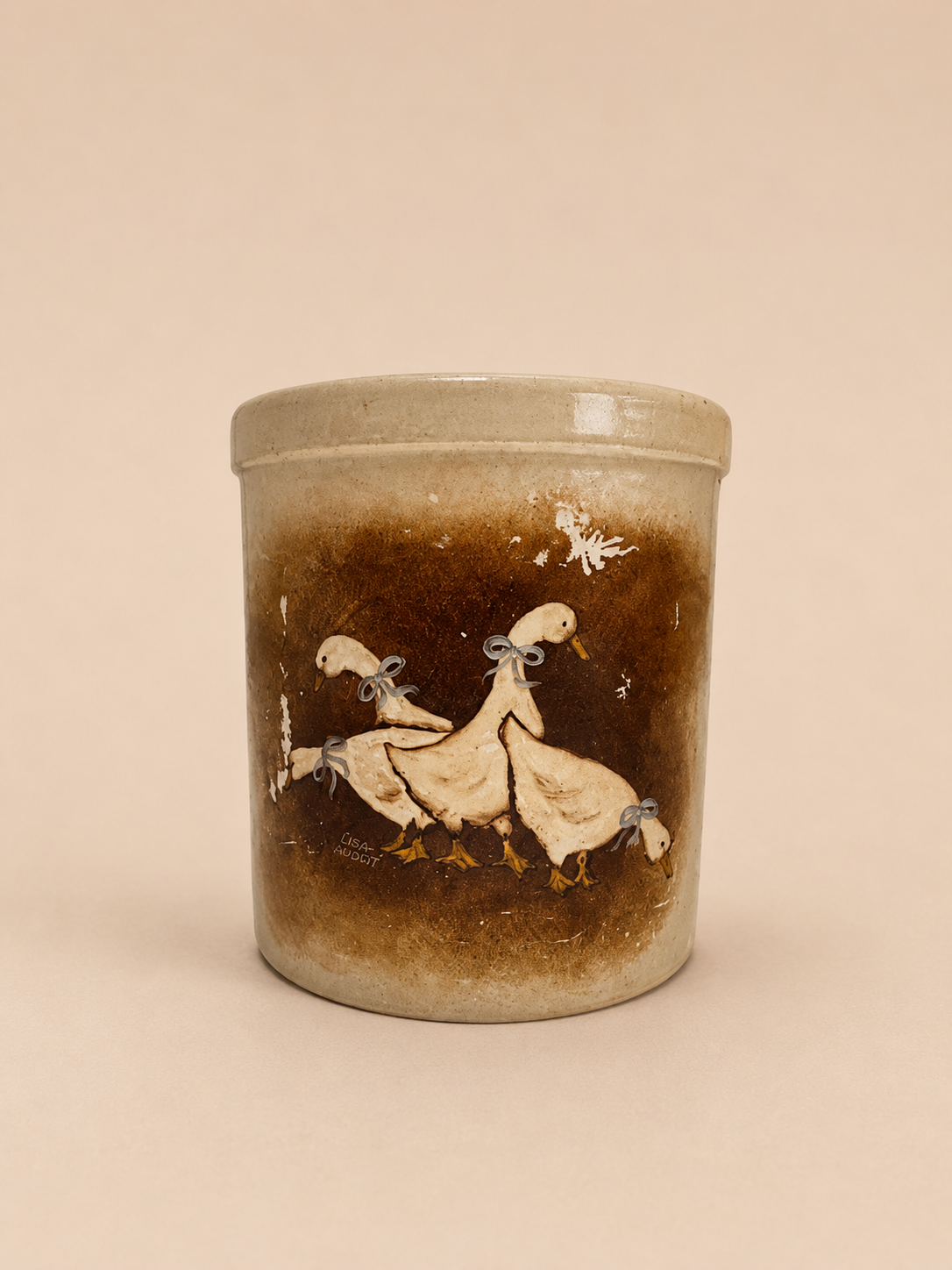 Vintage Crock With Ducks