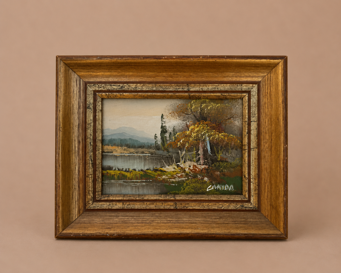 Vintage Mini Lake Scene Oil