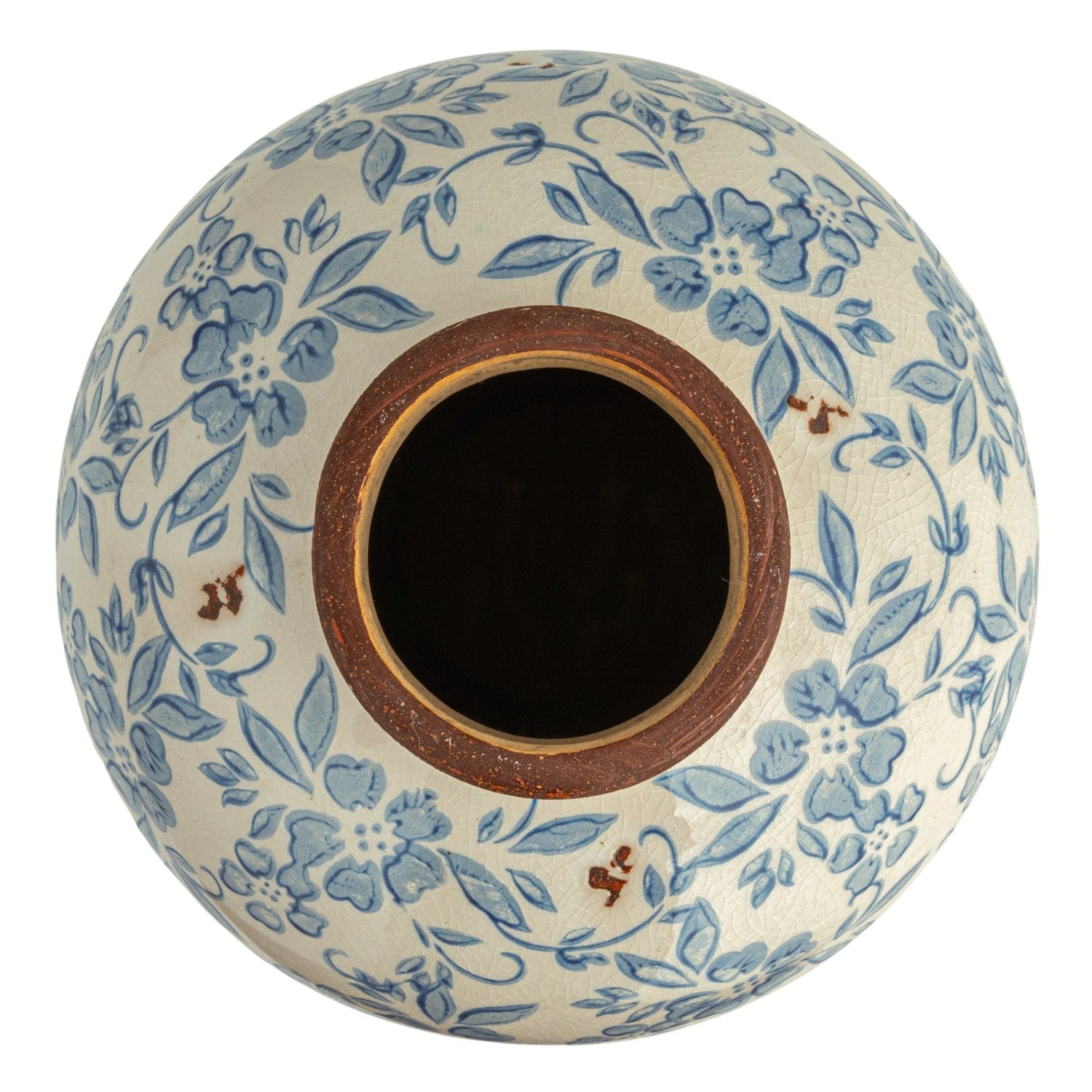 Terracotta Vase with Antique Blue & White Pattern