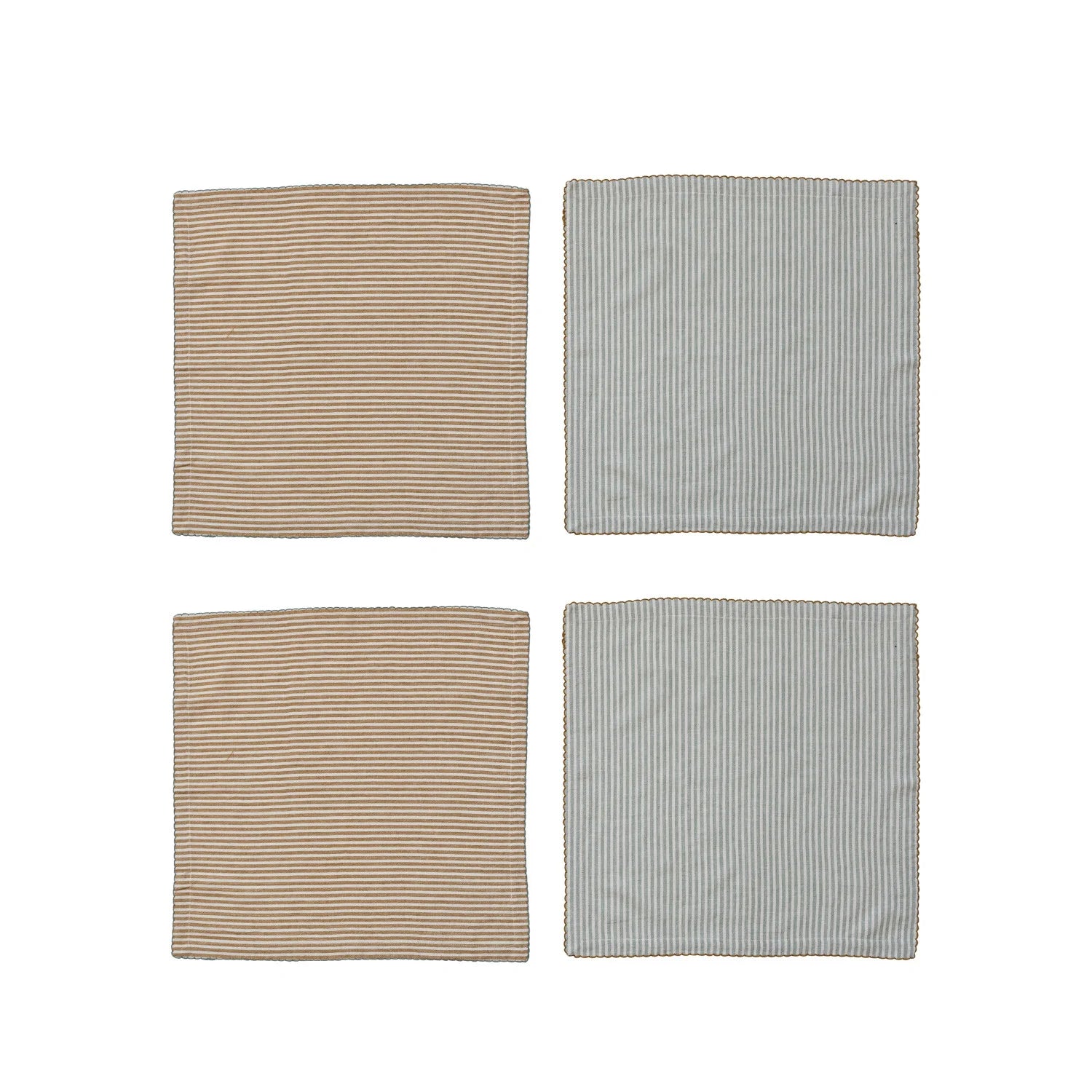 Napkins With Stripes And Scalloped Edge S/4