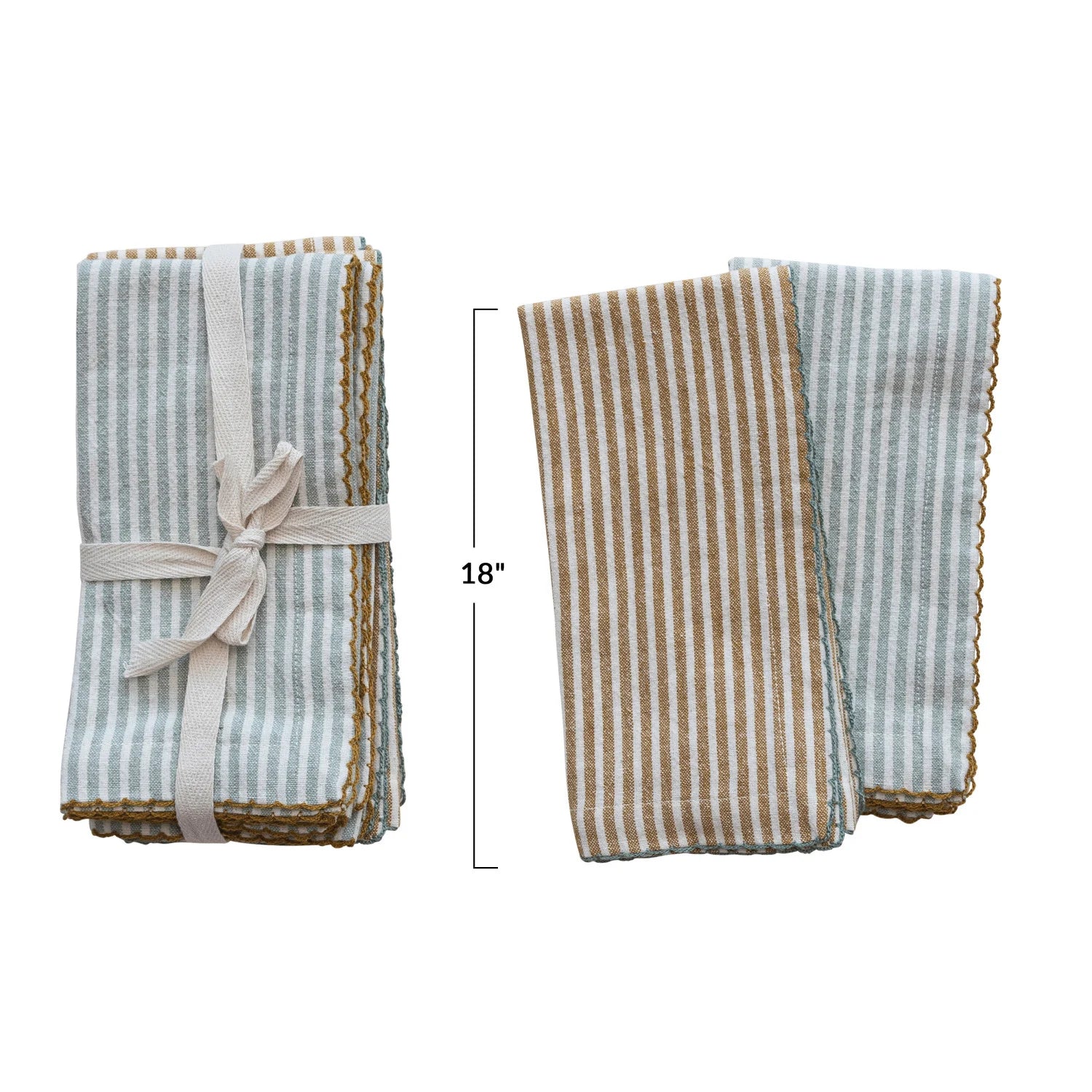 Napkins With Stripes And Scalloped Edge S/4