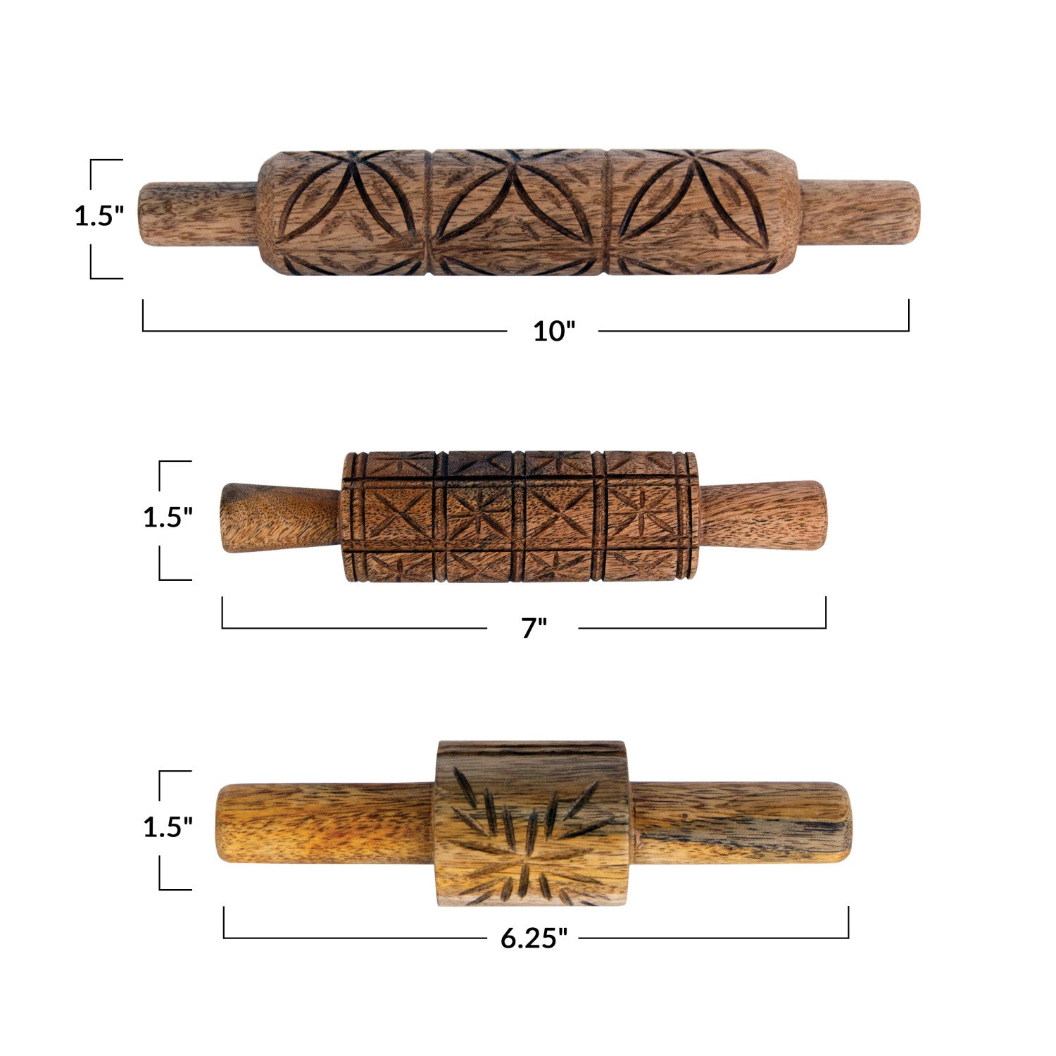 Hand-Carved Rolling Pins S/3