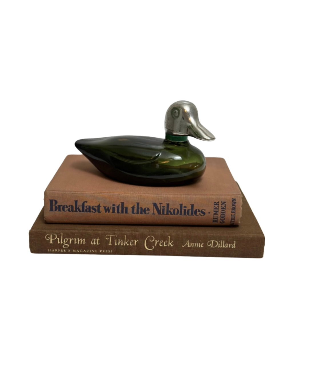 Vintage Silverhead Green Glass Duck