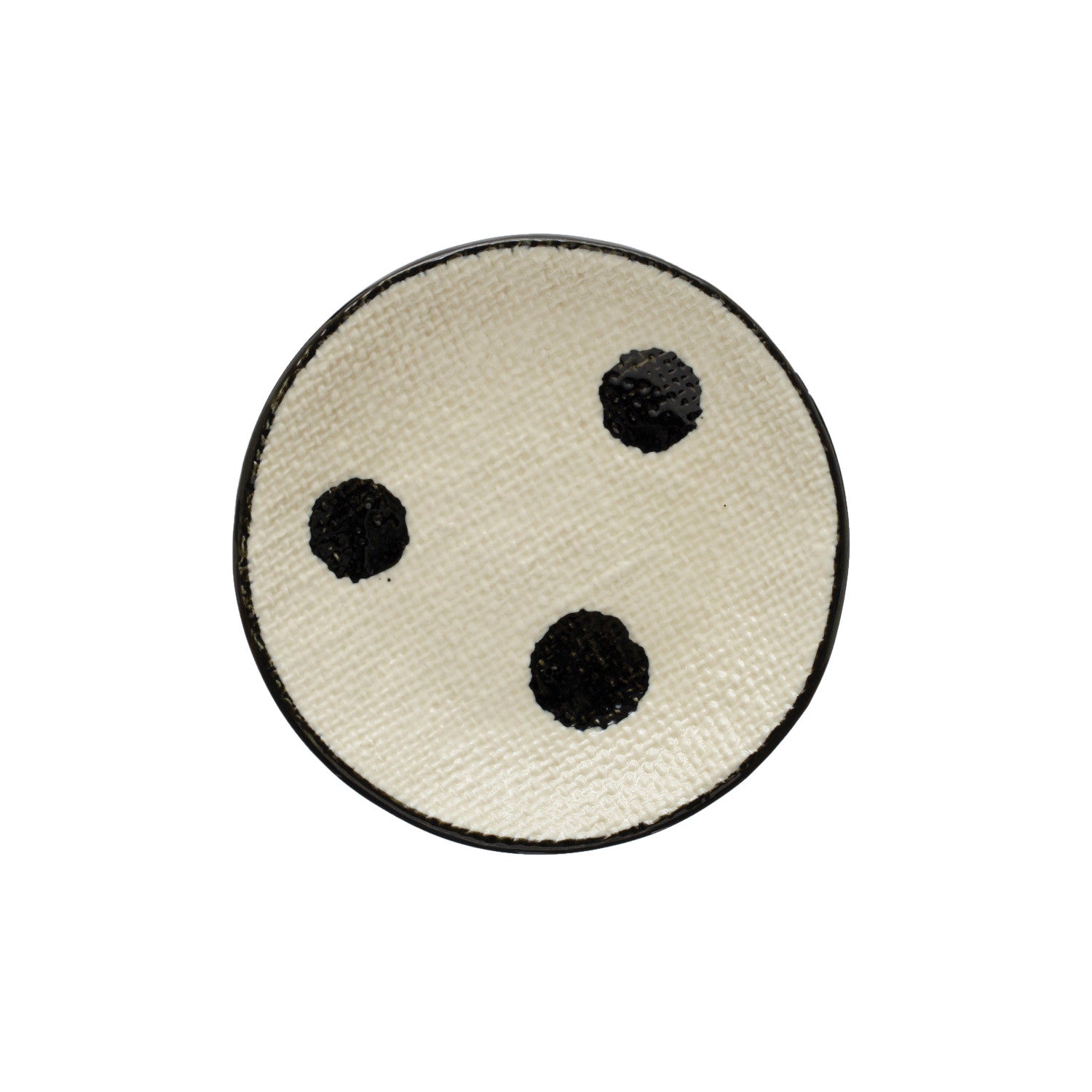 Hand-Painted Stoneware Dish w/ Dots & Linen Texture, Black & Cream Color