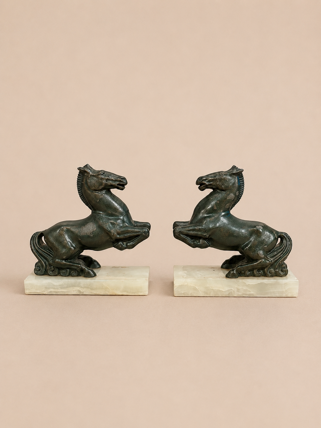 Vintage Marble Horse Bookends