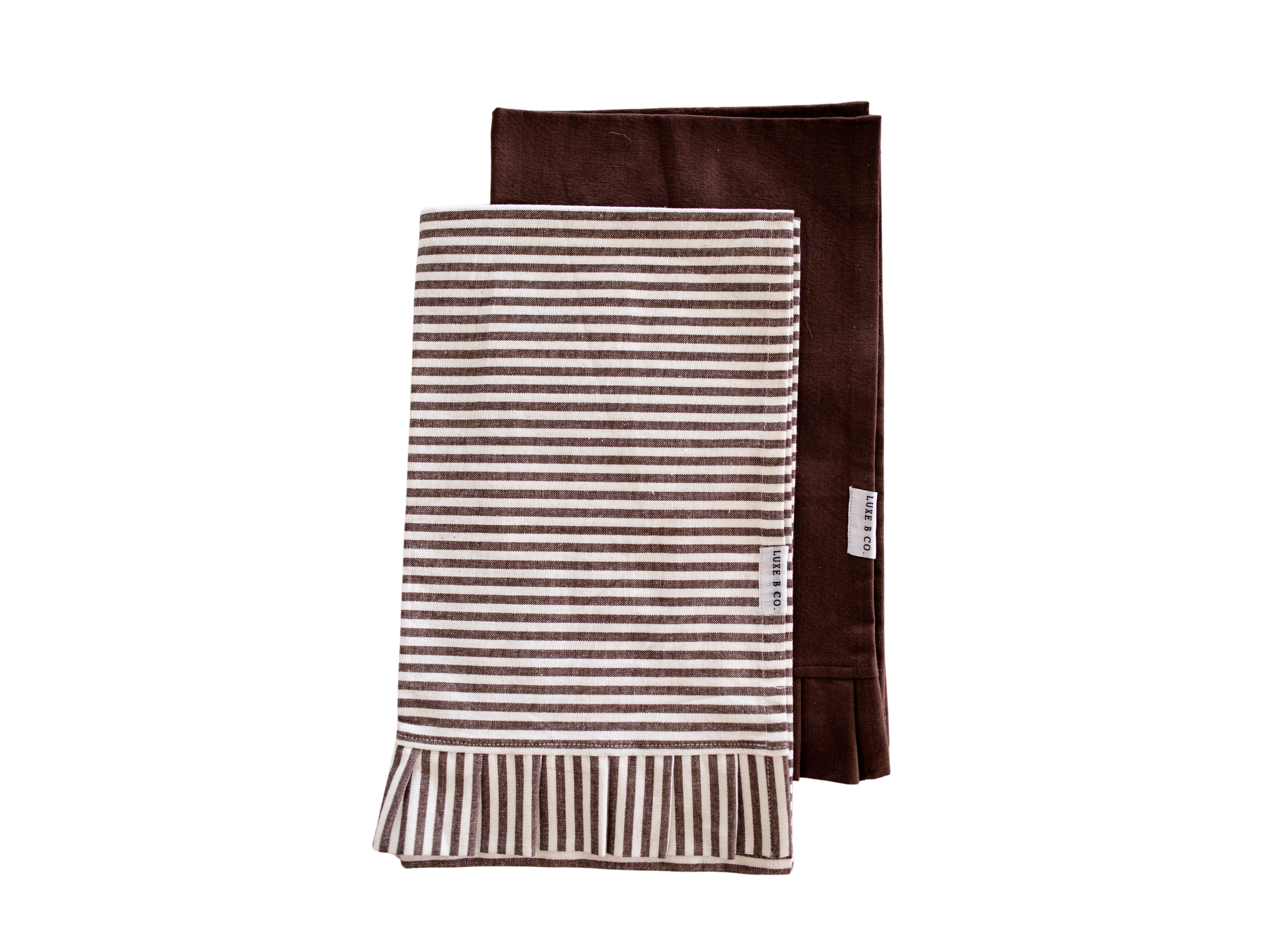 Brown & White Striped Ruffle Tea Towel S/2