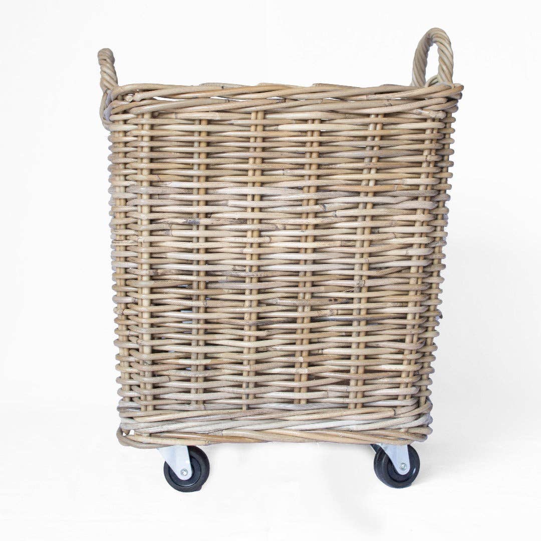 Rattan Square Storage Baskets on Wheels