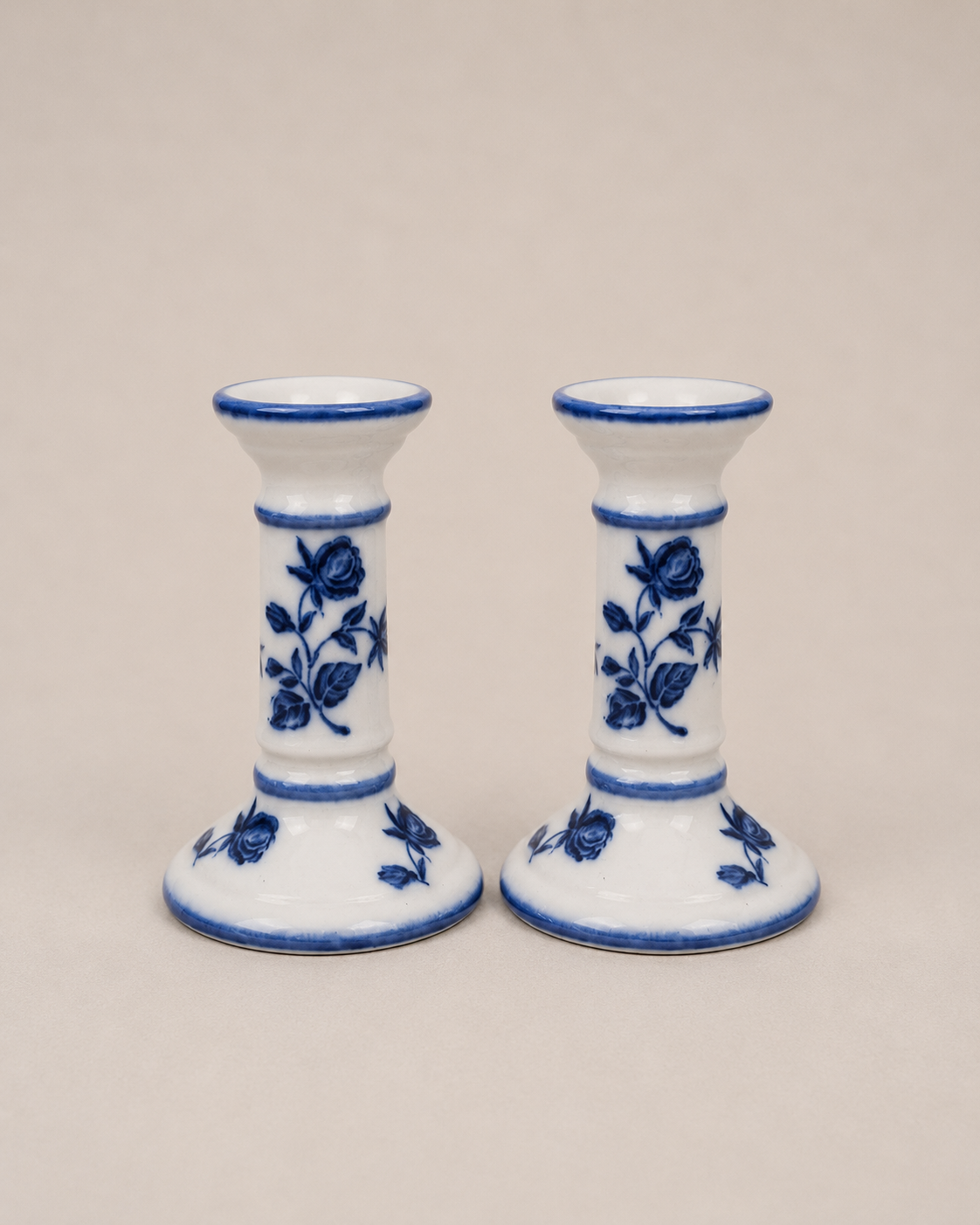Vintage Blue & White Candlestick Holder