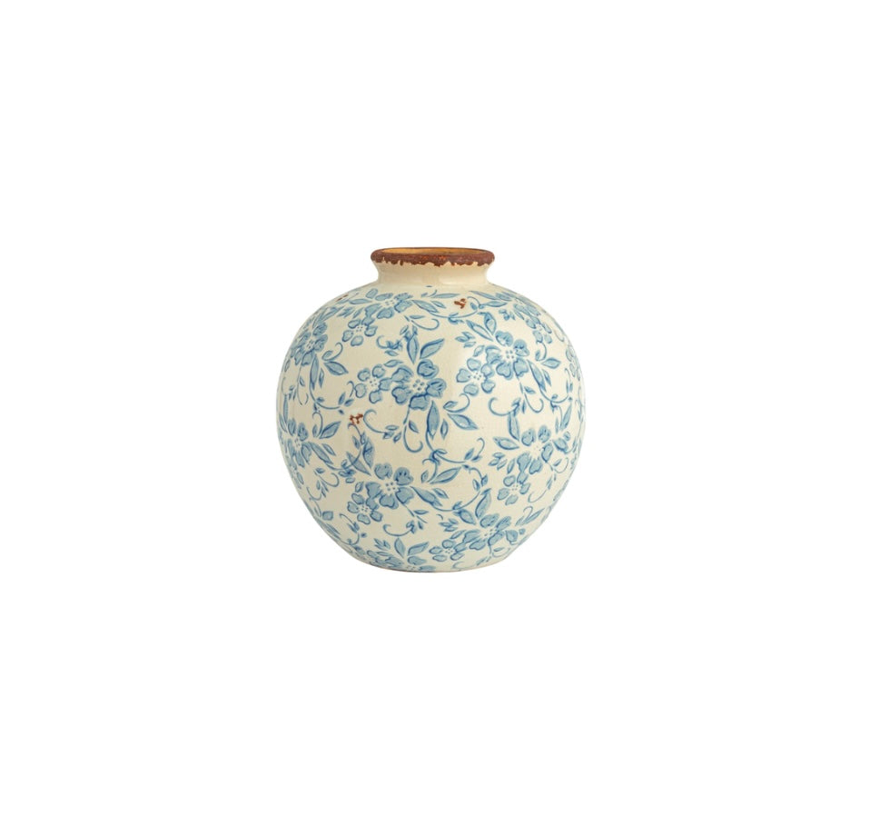 Terracotta Vase with Antique Blue & White Pattern