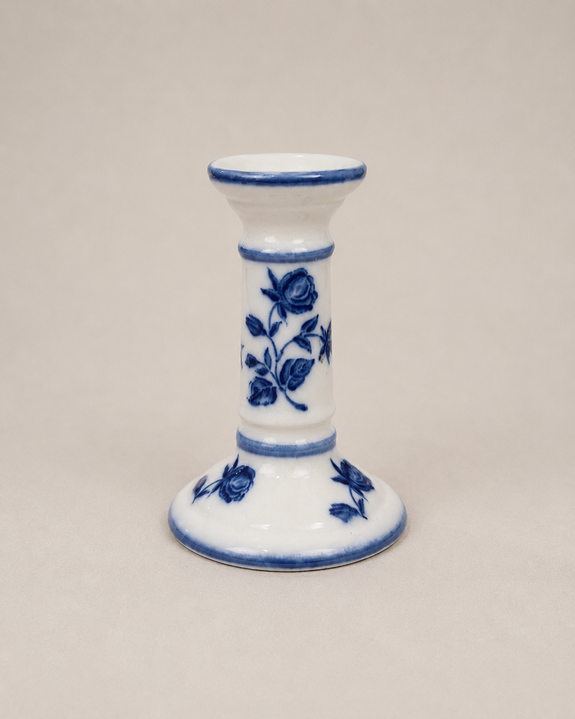 Vintage Blue & White Candlestick Holder