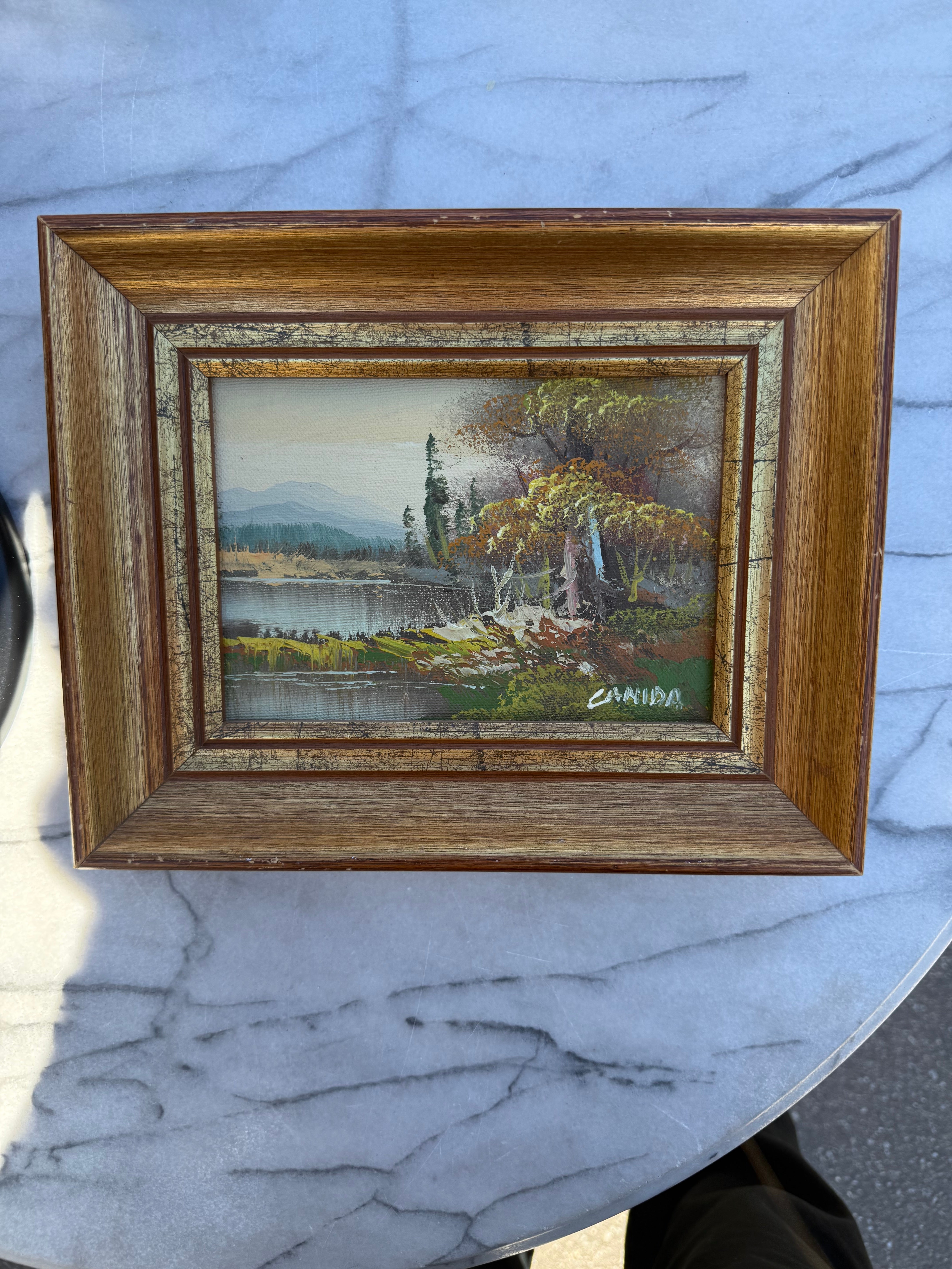 Vintage Mini Lake Scene Oil
