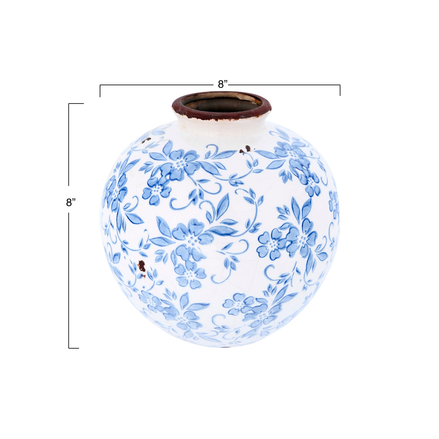 Terracotta Vase with Antique Blue & White Pattern