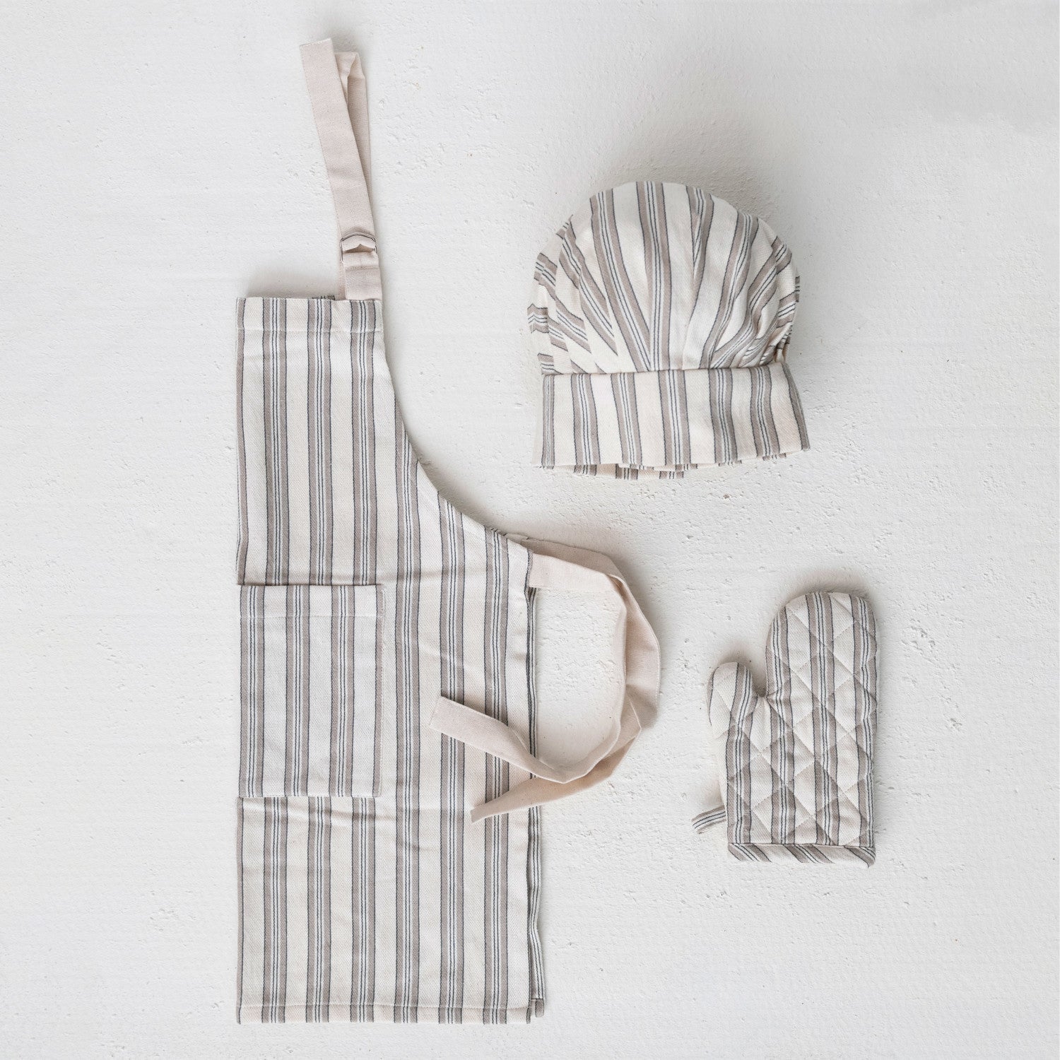 Child Striped Apron With Chef Hat & Oven Mitt