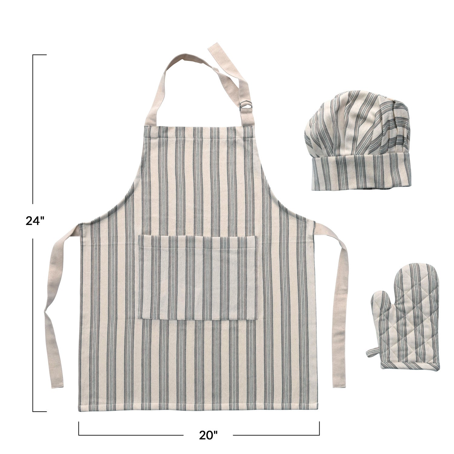 Child Striped Apron With Chef Hat & Oven Mitt