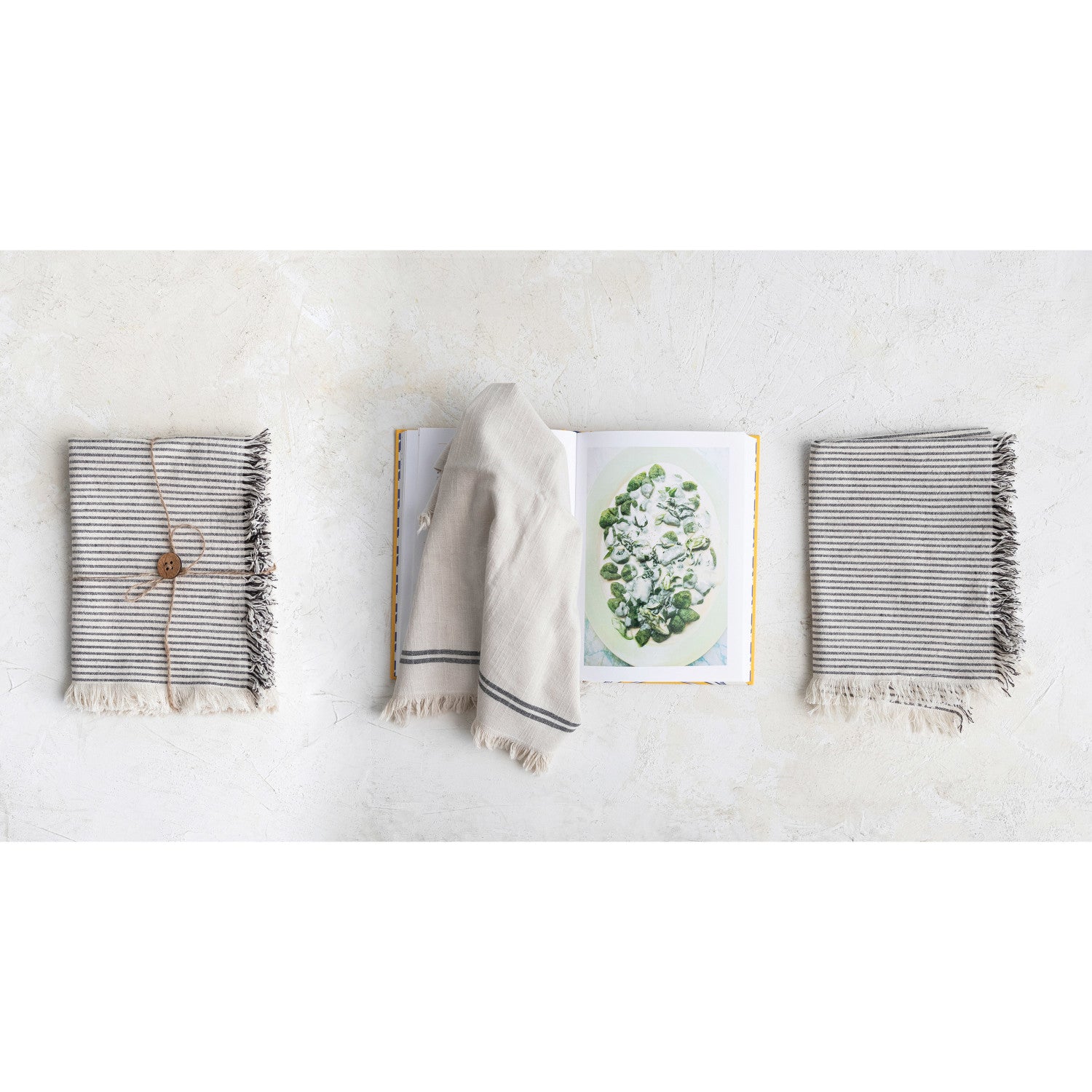 Tea Towels With Stripes & Fringe S/2
