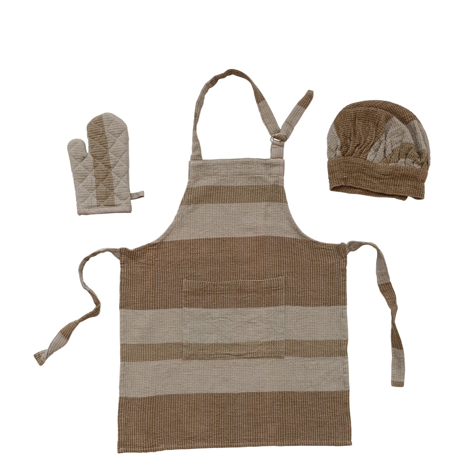 Child Waffle Weave Apron With Chef Hat & Oven Mitt
