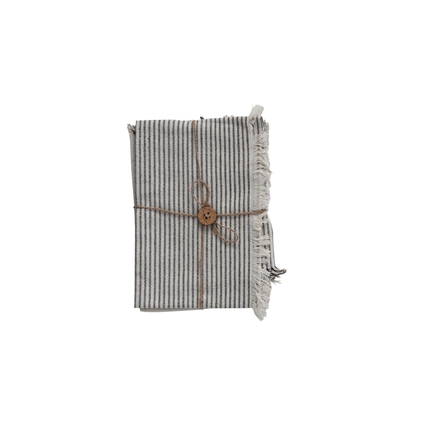28"L x 18"W Woven Cotton Tea Towels w/ Stripes & Fringe, Set of 2