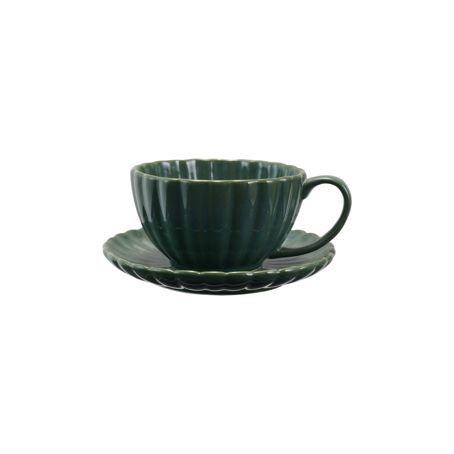 10 oz. Stoneware Ribbed Mug w/ Saucer, Reactive Glaze, Set of 2 (Each One Will Vary)